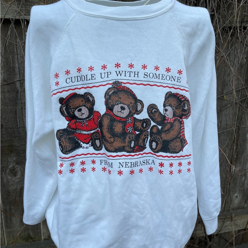 Vintage 1990’s “Cuddle Up With Someone From Nebraska”Bear Sweatshirt